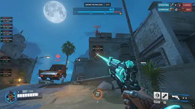 Overwatch 2 night ESP list with health and ultimate labels on rooftop targets