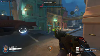 Overwatch 2 skeleton ESP stick figures during a Havana street fight